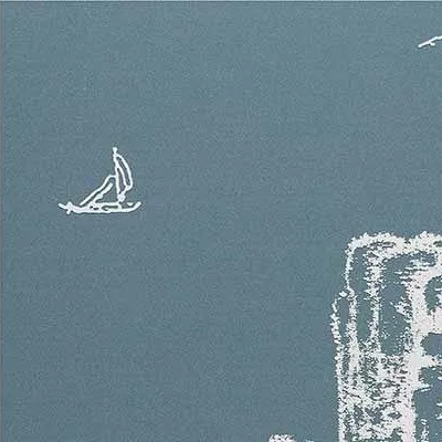Round Navy Landscape Line Art Wall Art, 100 cm in blue — detail
