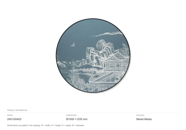 Round Navy Landscape Line Art Wall Art, 100 cm in blue — dimensions