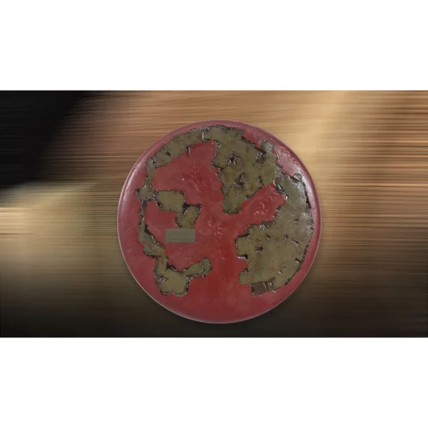 Round Red and Olive Relief Wall Art, 100 cm in red — in a room setting