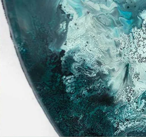 Round Teal and Green Painting Set of 2, 60 cm Each in blue — detail