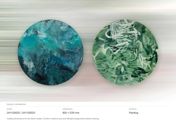 Round Teal and Green Painting Set of 2, 60 cm Each in blue — dimensions