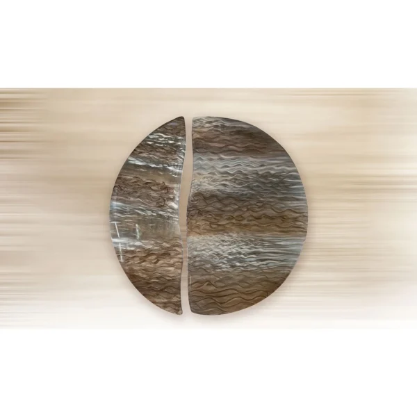 Split Round Marbled Wall Art in Bronze and Silver, 100 cm — in a room setting