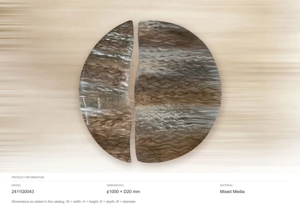 Split Round Marbled Wall Art in Bronze and Silver, 100 cm — dimensions