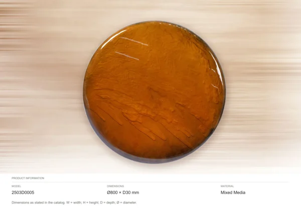 Round Amber Glass Disc Wall Art, 80 cm in rust — dimensions