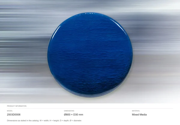 Round Deep Blue Glass Disc Wall Art, 80 cm in blue — dimensions