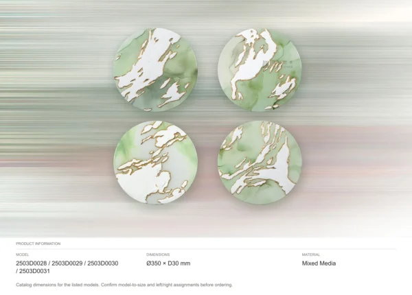 Round Sage Marble Ink Disc Set of 4, 35 cm Each in olive — dimensions