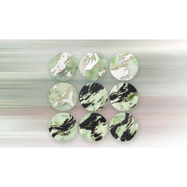 Round Sage Marble Ink Disc Set of 9, 35 cm Each in olive — in a room setting