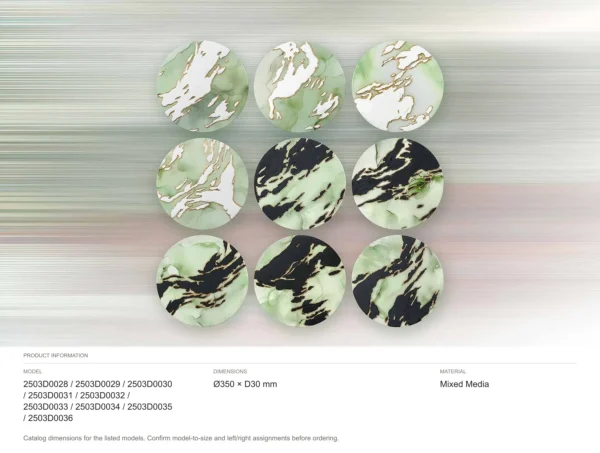 Round Sage Marble Ink Disc Set of 9, 35 cm Each in olive — dimensions