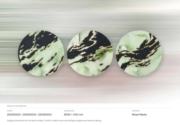 Round Sage and Black Marble Ink Disc Set of 3, 35 cm Each in olive — dimensions