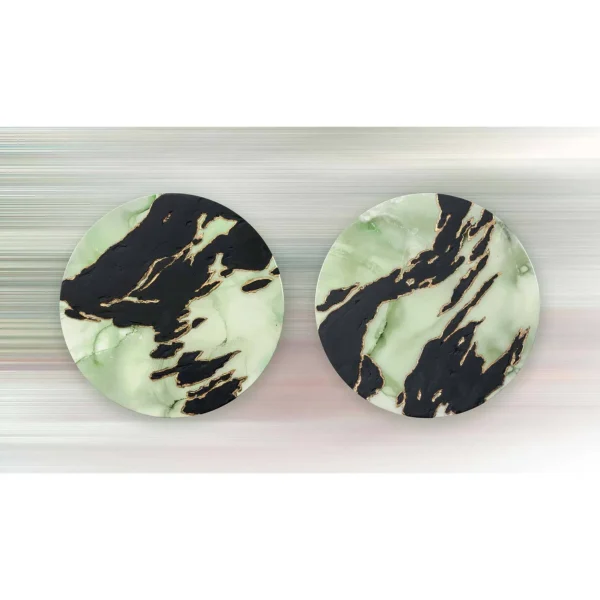 Round Sage and Black Marble Ink Disc Set of 2, 35 cm Each in olive — in a room setting