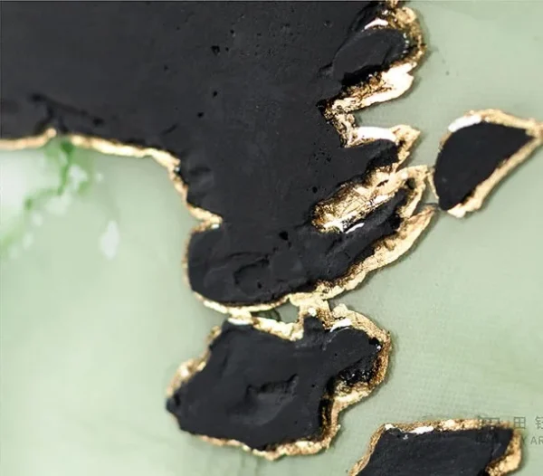 Round Sage and Black Marble Ink Disc Set of 2, 35 cm Each in olive — detail