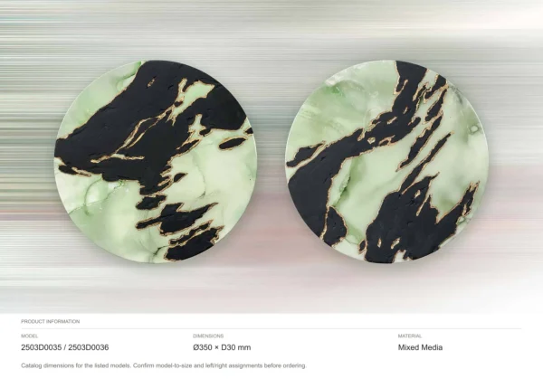 Round Sage and Black Marble Ink Disc Set of 2, 35 cm Each in olive — dimensions