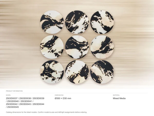 Round Black and Cream Marble Ink Disc Set of 9, 35 cm Each in black — dimensions