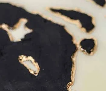 Round Black and Cream Marble Ink Disc Trio, Second Set in black — detail