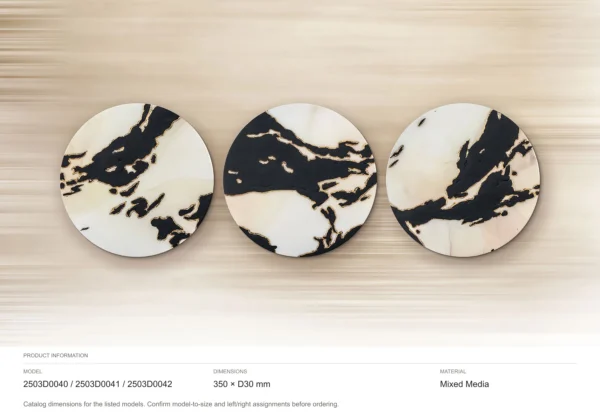 Round Black and Cream Marble Ink Disc Trio, Second Set in black — dimensions