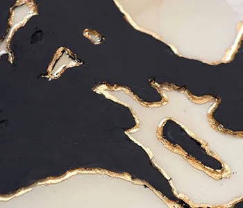 Round Black and Cream Marble Ink Disc Trio, Third Set in black — detail
