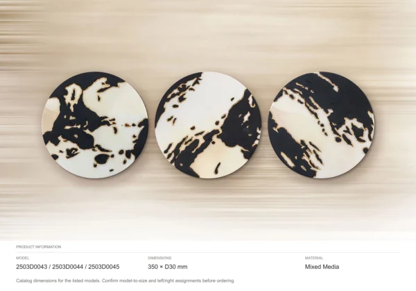 Round Black and Cream Marble Ink Disc Trio, Third Set in black — dimensions