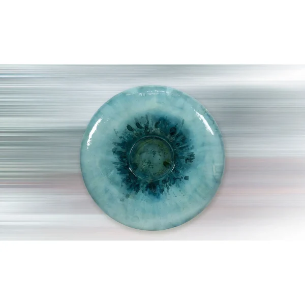 Round Turquoise Glazed Disc Wall Art, 100 cm in blue — in a room setting