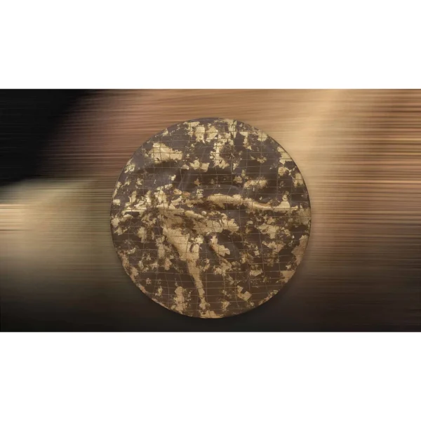 Round Gold and Charcoal Crackle Disc Relief, 90 cm in brushed brass — in a room setting