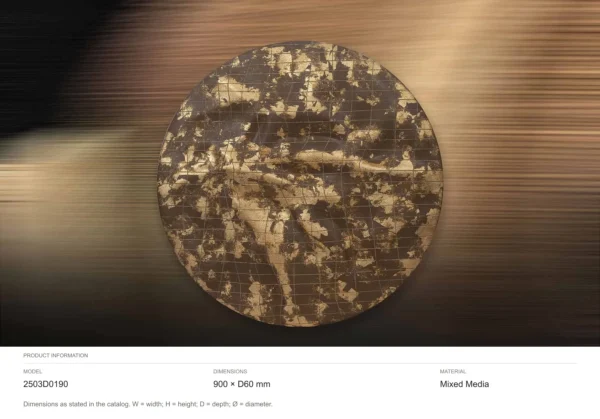 Round Gold and Charcoal Crackle Disc Relief, 90 cm in brushed brass — dimensions