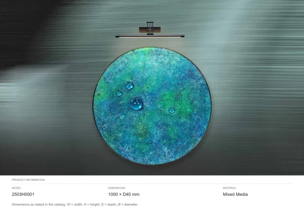 Round Blue-Green Mottled Disc Wall Art, 100 cm in blue — dimensions