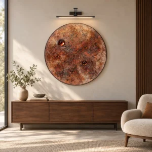 Round Rust and Copper Mottled Disc Wall Art, 100 cm in rust — front view