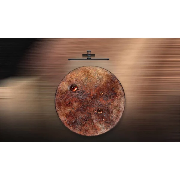 Round Rust and Copper Mottled Disc Wall Art, 100 cm in rust — in a room setting