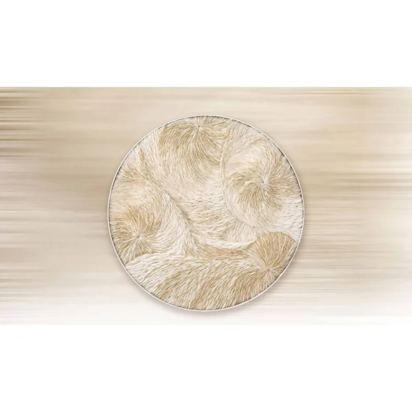 Round Cream Feather Swirl Relief Wall Art, 100 cm in oatmeal — in a room setting