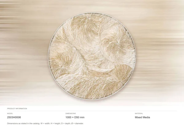 Round Cream Feather Swirl Relief Wall Art, 100 cm in oatmeal — dimensions