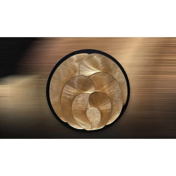 Round Gold Petal Relief Wall Art in Black Ring, 120 cm — in a room setting