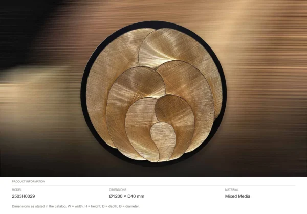 Round Gold Petal Relief Wall Art in Black Ring, 120 cm — dimensions