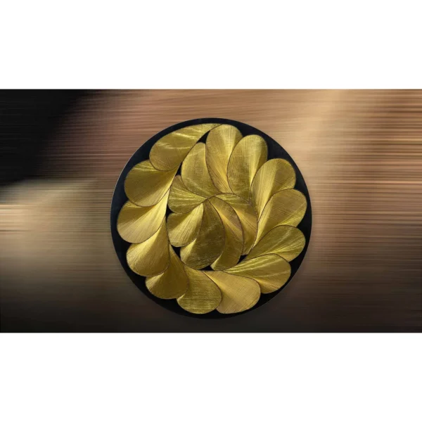 Round Gold Ginkgo Leaf Relief in Black Ring, 120 cm — in a room setting