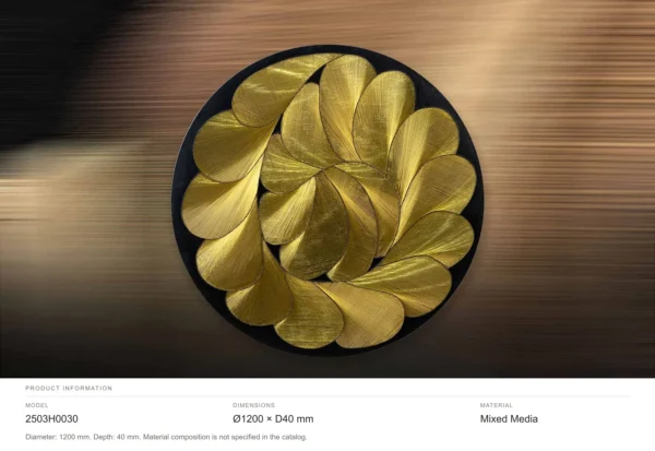 Round Gold Ginkgo Leaf Relief in Black Ring, 120 cm — dimensions