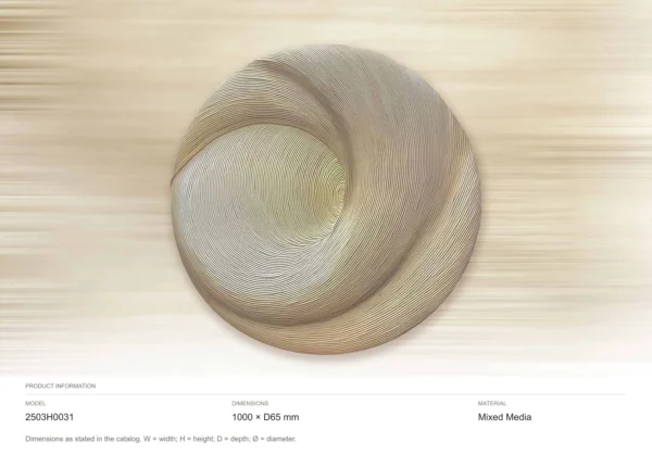 Round Cream Ribbon Swirl Relief Wall Art, 100 cm in oatmeal — dimensions