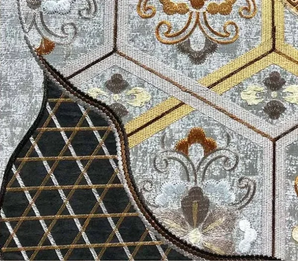 Round Patchwork Textile Wall Art in Grey and Pattern, 100 cm — detail