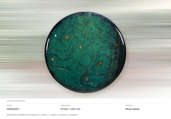 Round Malachite Glazed Disc with Gold Flecks, 150 cm in olive — dimensions