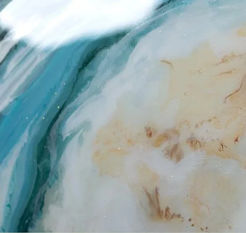 Round Marbled Teal Disc Painting Set of 2, 100 cm Each in blue — detail