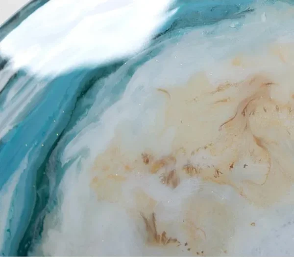 Round Marbled Teal Disc Painting Set of 2, 100 cm Each in blue — detail