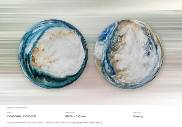 Round Marbled Teal Disc Painting Set of 2, 100 cm Each in blue — dimensions