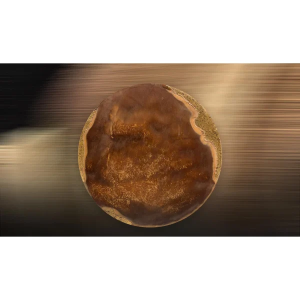 Round Amber Agate Slice Wall Art, 90 cm in rust — in a room setting