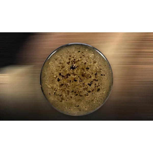Round Speckled Glazed Disc in Sand and Black, 100 cm — in a room setting
