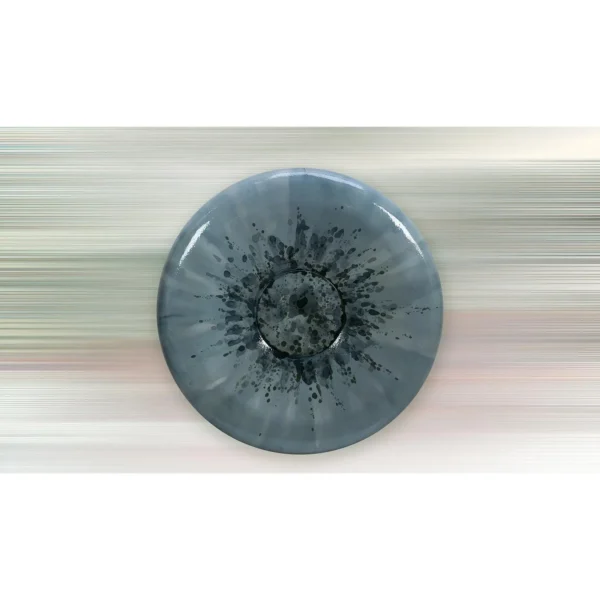 Round Blue Glazed Disc with Ink Splash Centre, 100 cm in blue — in a room setting