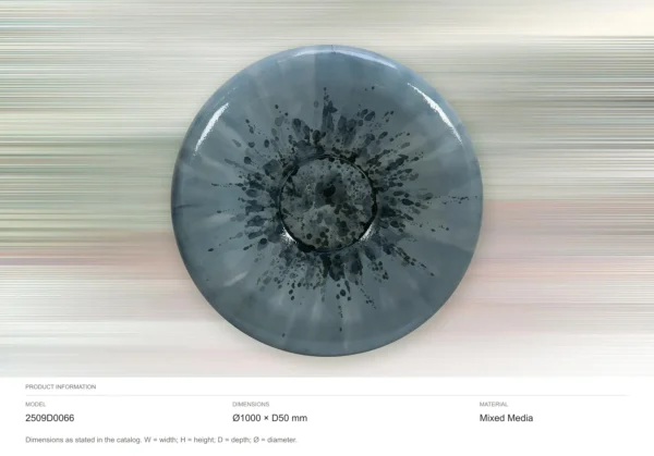 Round Blue Glazed Disc with Ink Splash Centre, 100 cm in blue — dimensions