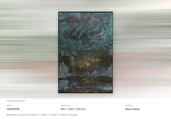 Teal Mineral Texture Panel in Black Frame, 80 x 120 cm — dimensions