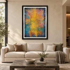 Rainbow Speckle Painting in Black Frame, 150 x 200 cm — front view