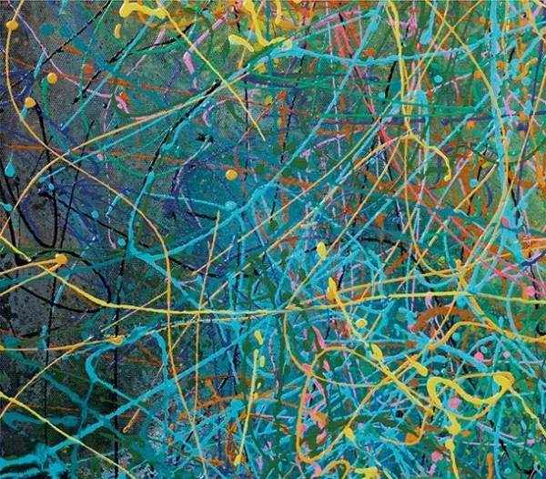 Rainbow Speckle Painting in Black Frame, 150 x 200 cm — detail