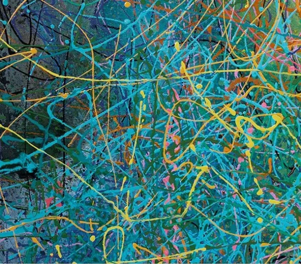 Rainbow Speckle Painting in Black Frame, 150 x 200 cm — detail