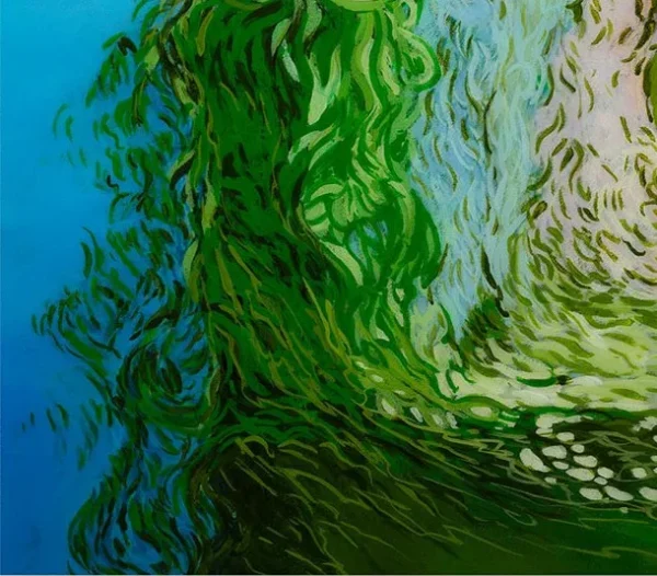 Green Window at Sunset Painting, 120 x 160 cm in olive — detail