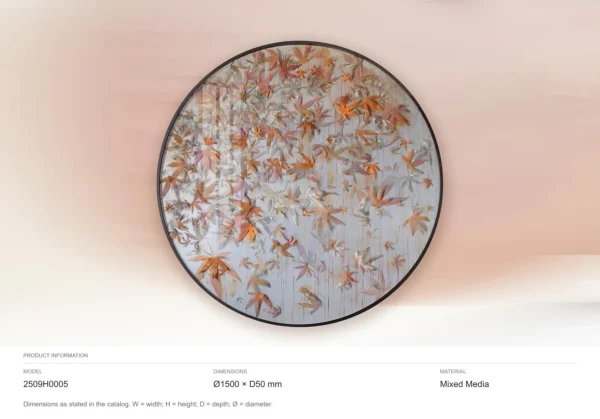 Round Maple Leaf Relief in Orange and Cream, 150 cm — dimensions