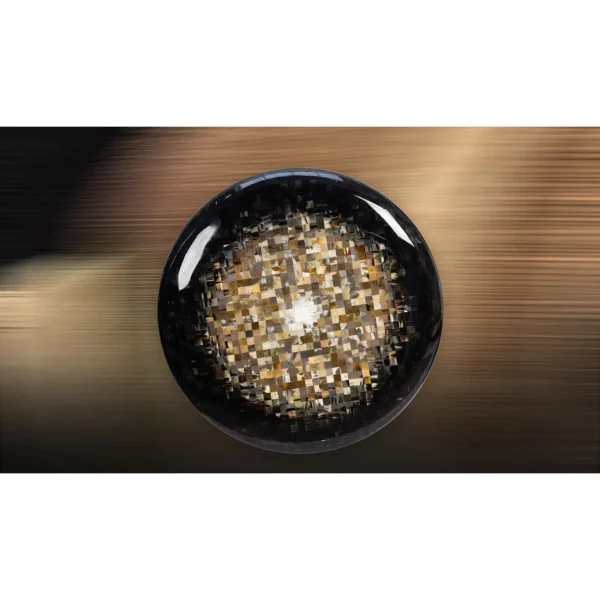 Round Black Bowl Relief with Gold Mosaic Centre, 120 cm in black — in a room setting